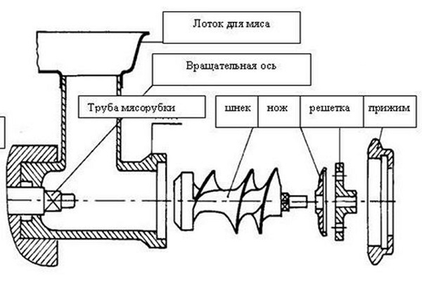 Kødslibemaskine: diagram over enheden, hvordan man vælger en kødslibemaskine og forarbejdningsrækkefølgen efter brug